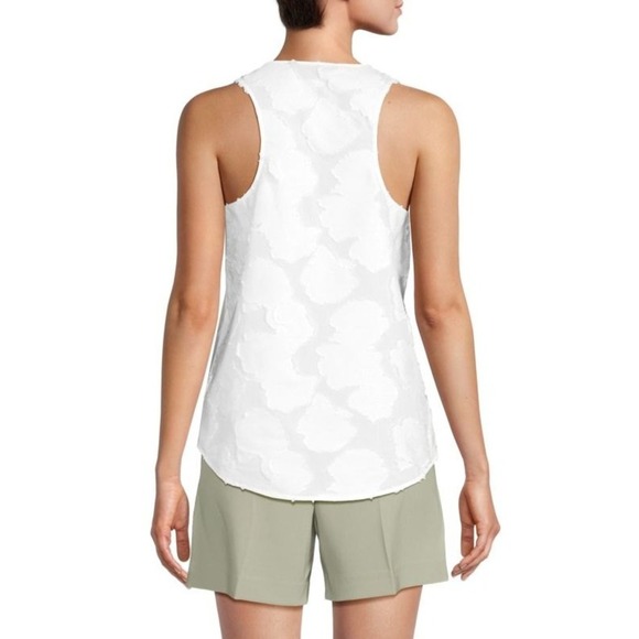 Theory White Floral Tank Top Sleeveless Round Neck Casual Blouse - Picture 2 of 2